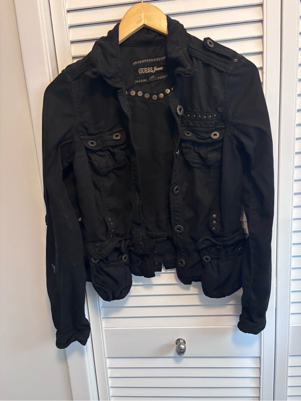 Guess Black Stud-Accent Utility Jacket